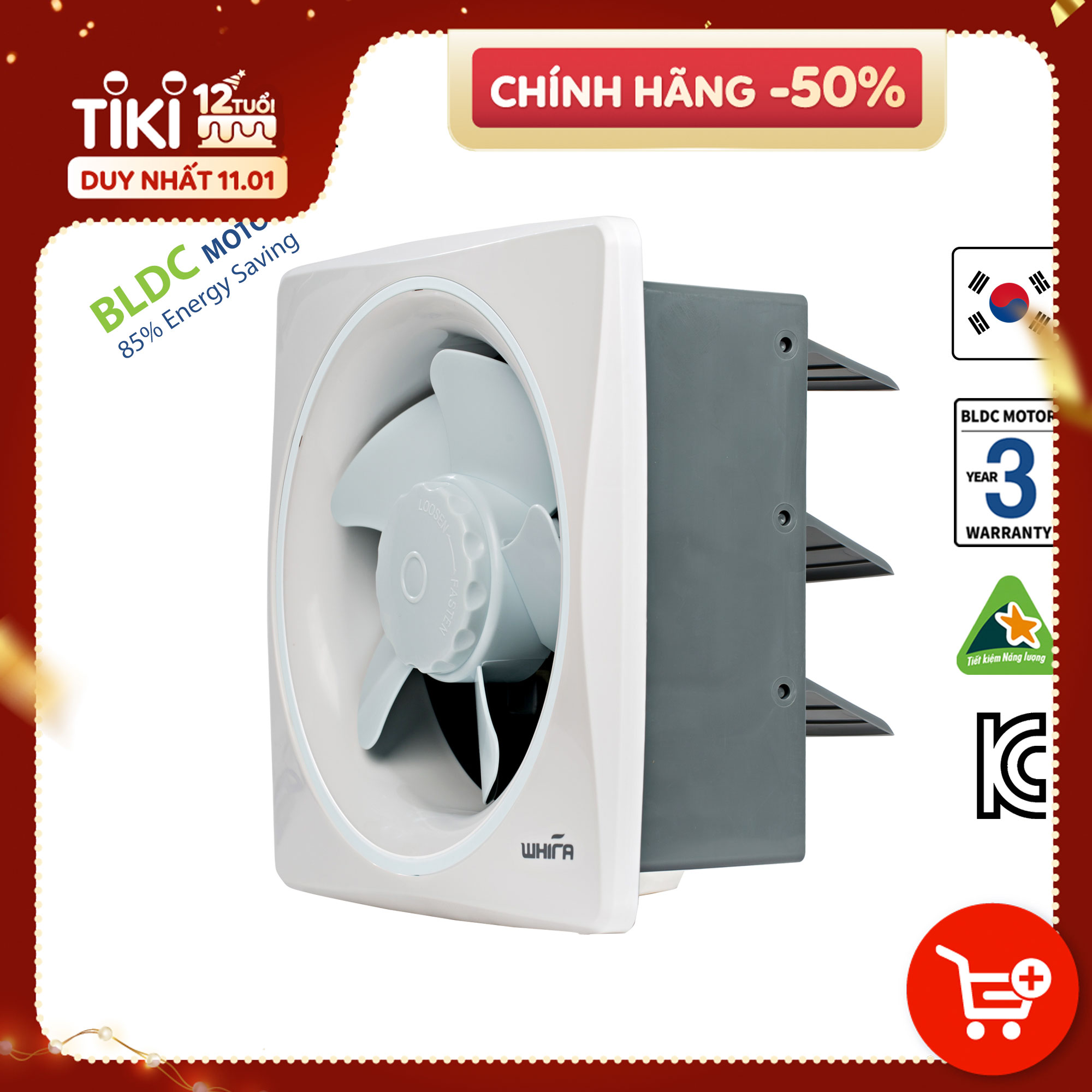 Quạt Hút Thông Gió Gắn Tường WHIFA VTS-20WI (A) 8 Inch Màu Trắng - Hàng Nhập Khẩu