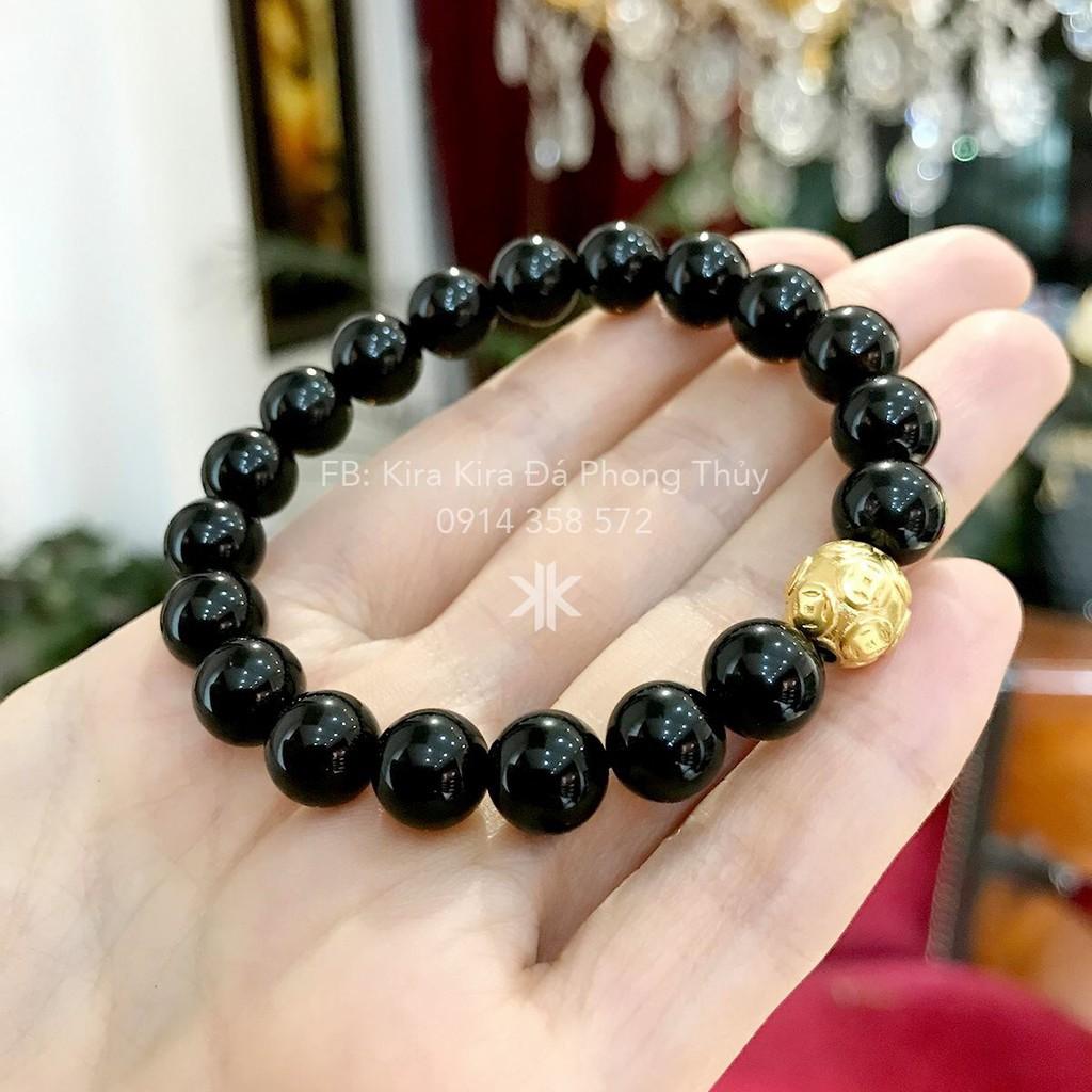 Vòng đá nhân tạo 10ly mic kim tiền bạc mạ vàng -