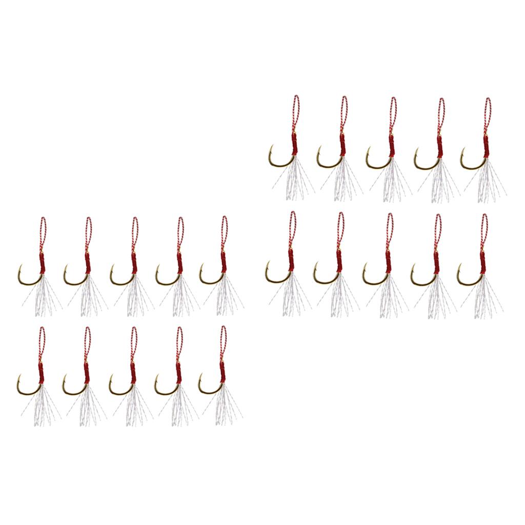 20pcs Fishing Assist Jig Hook Live Baits Hooks with Braid Lines Gold 12# 14#
