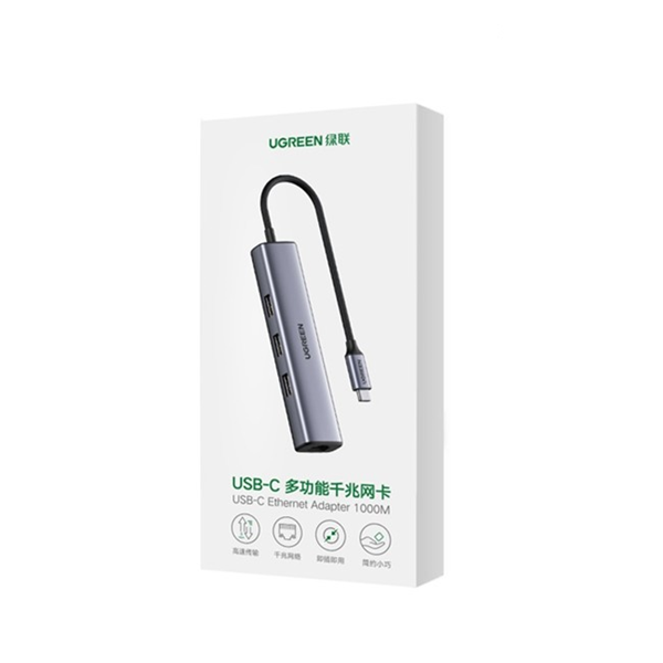 Cáp Chuyển USB-C to LAN 100/1000Mbps Kèm HUB 3 Cổng USB 3.0 Ugreen 20920 - Hàng Chính hãng