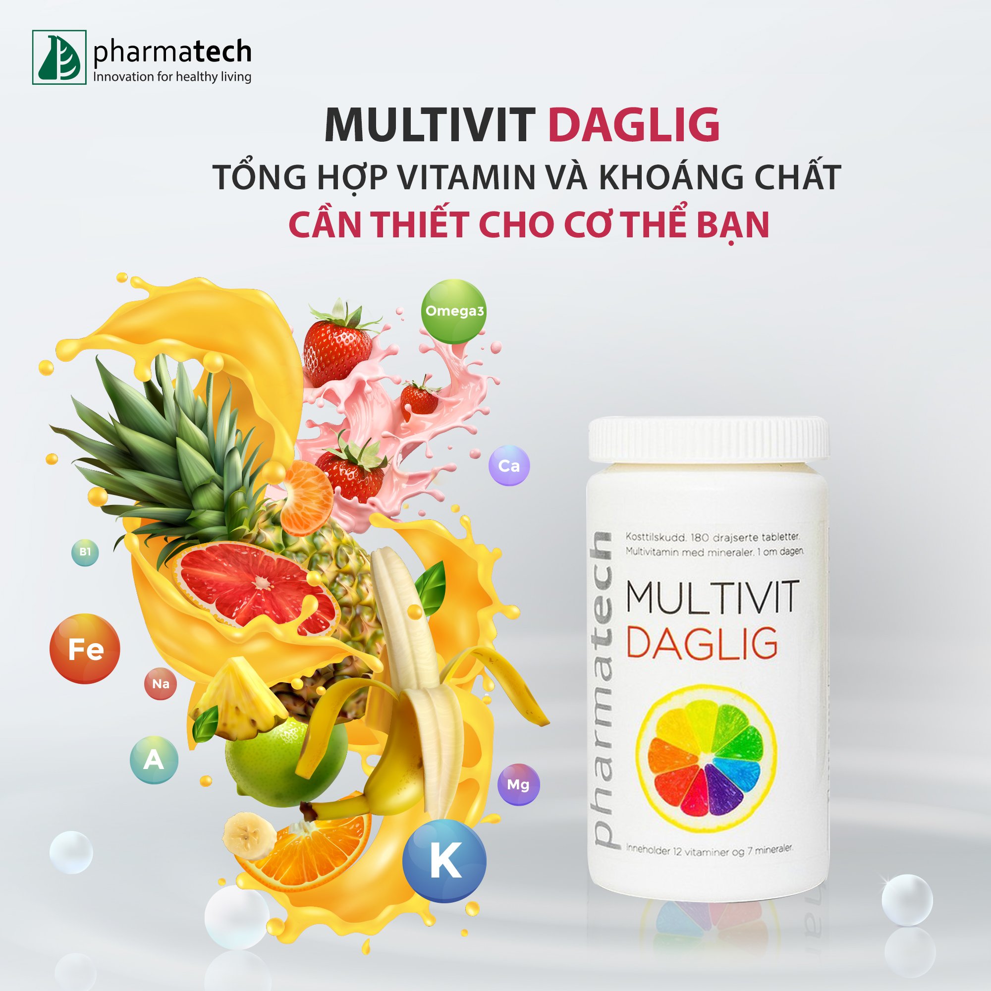 Viên nang bổ sung vitamin và khoáng chất Multivit Daglig lọ 180 viên