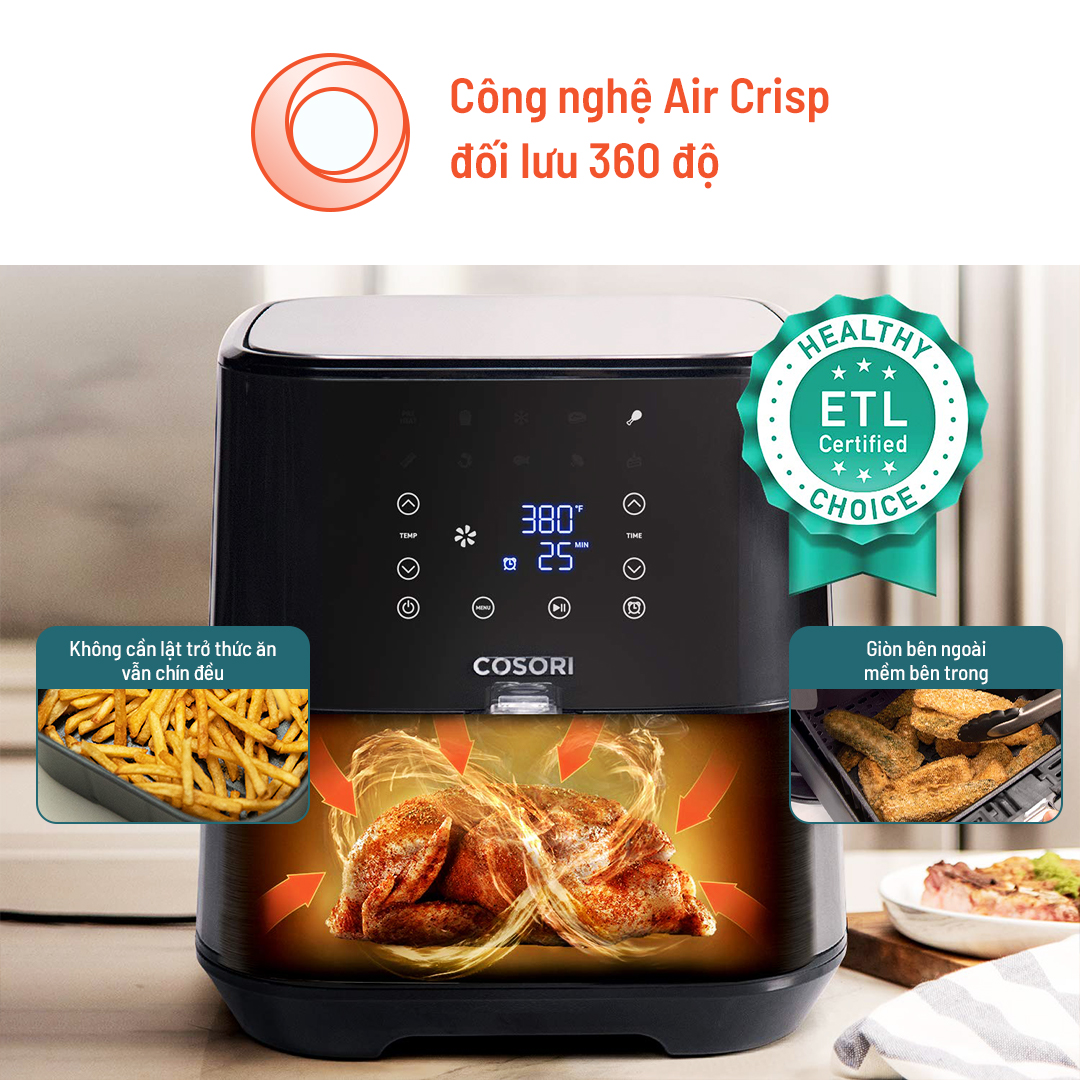 Nồi chiên không dầu Cosori CP258 -AF-RAM (5.5 lít) vỏ thép - Sấy khô thực phẩm - Hàng chính hãng