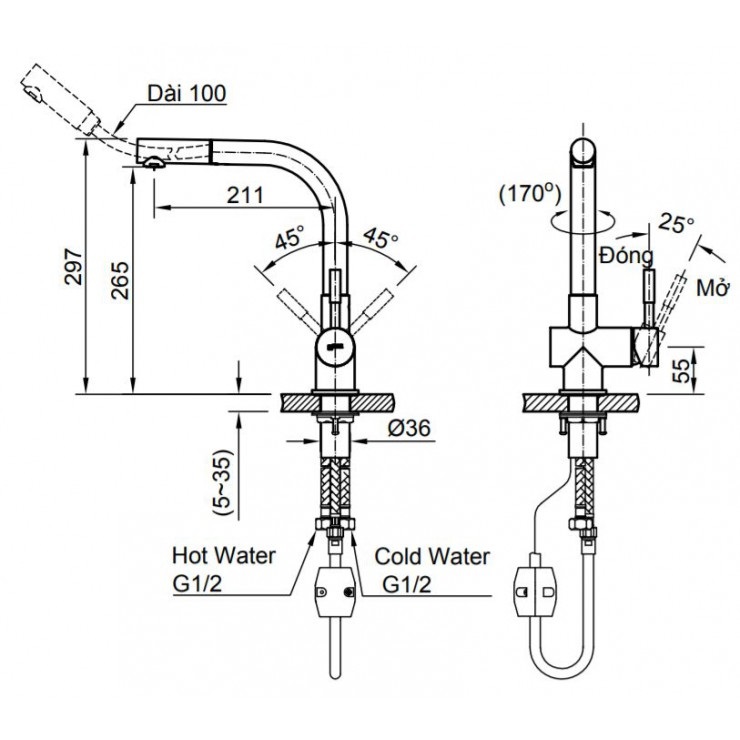 Vòi Rửa Bát Nóng Lạnh Inax SFV-1013SX