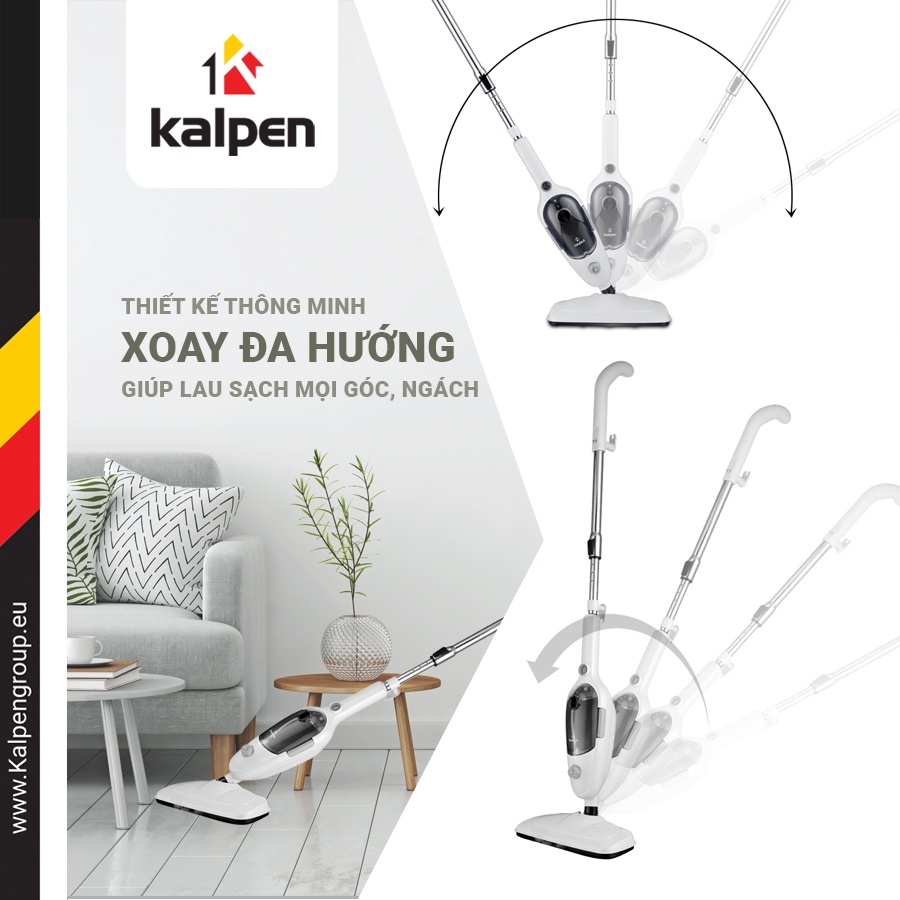 Cây Lau Nhà Diệt Khuẩn Hơi Nước Nóng Siêu Nhiệt Kalpen SMK-3960, Bàn Lau Xoay Đa Hướng Thương Hiệu Đức - Hàng chính hãng