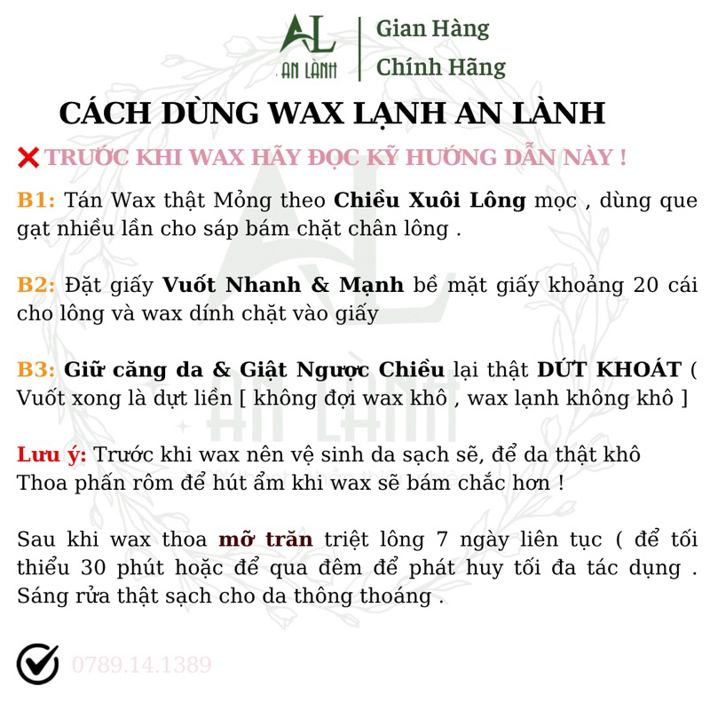 Cold wax an lành - Wax lông - Tẩy lông - Tặng 50 tờ giấy và 2 que wax Combo Set Sáp Triệt Lông Vĩnh Viễn Nách Tay Chân Lưng Ria Mép Bikini Ngực 350Gr 100% Thiên Nhiên