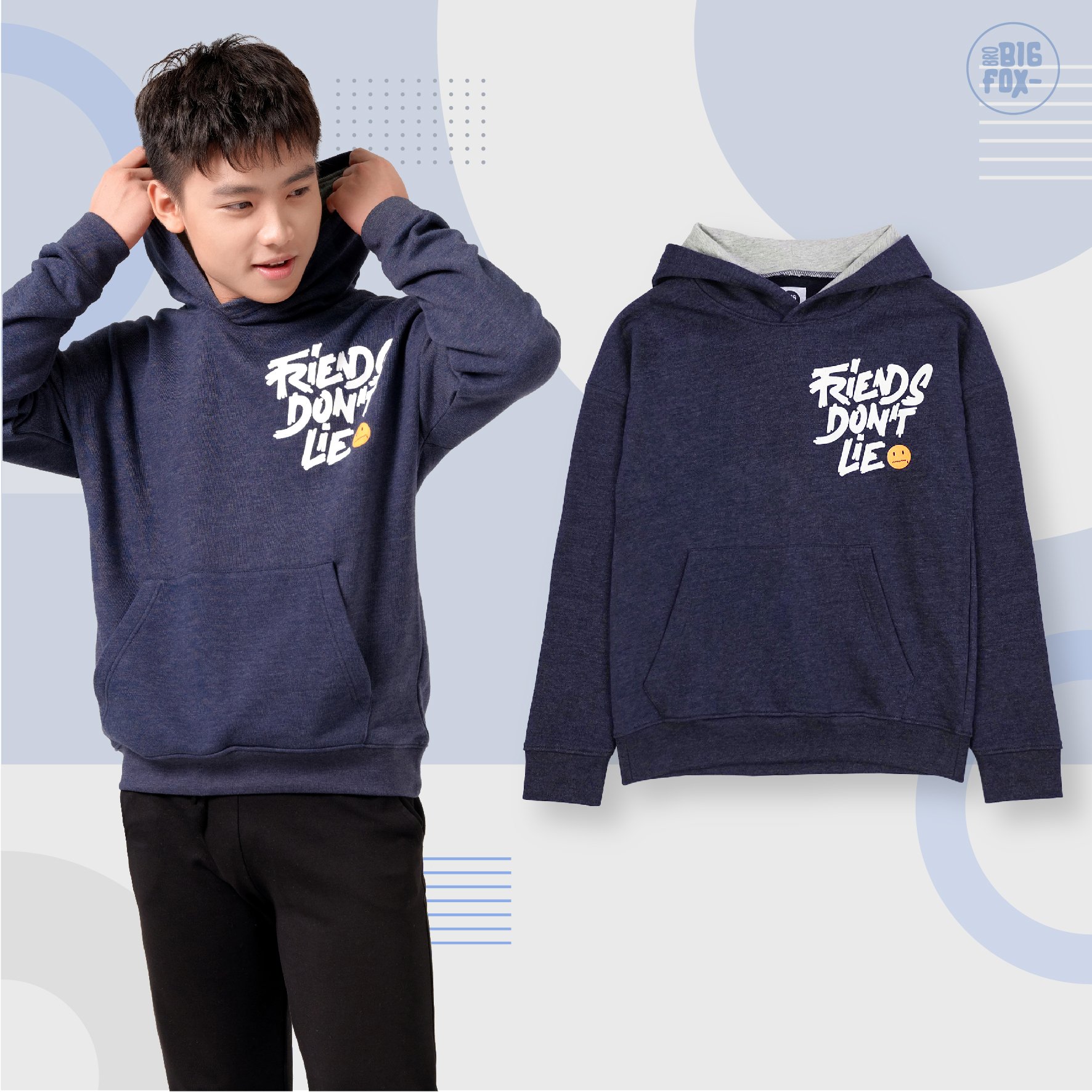 Áo bé trai BIGFOX - MISS MEOW thu đông, áo nỉ cho bé dài tay có mũ hoodie size đại friend dont lie 12-15 tuổi