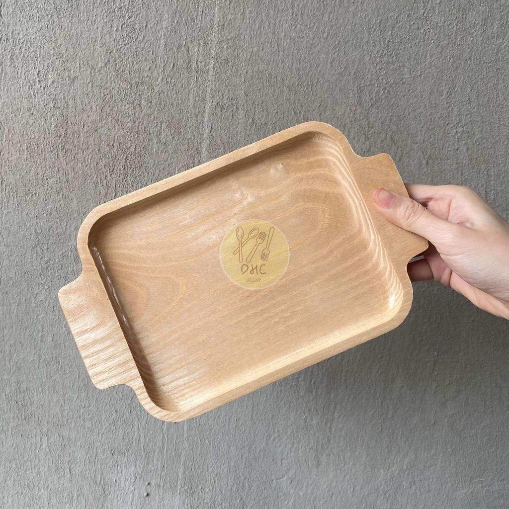Khay chữ nhật tay cầm 2 bên gỗ Tần Bì nguyên khối I Khay gỗ đựng đồ ăn ,Decor trưng bày, chụp hình sản phẩm