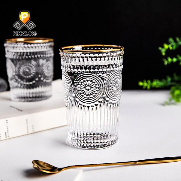 Bộ 6 cốc thủy tinh chịu nhiệt, họa tiết nổi, viền vàng cao cấp - Gia Dụng Đức Minh