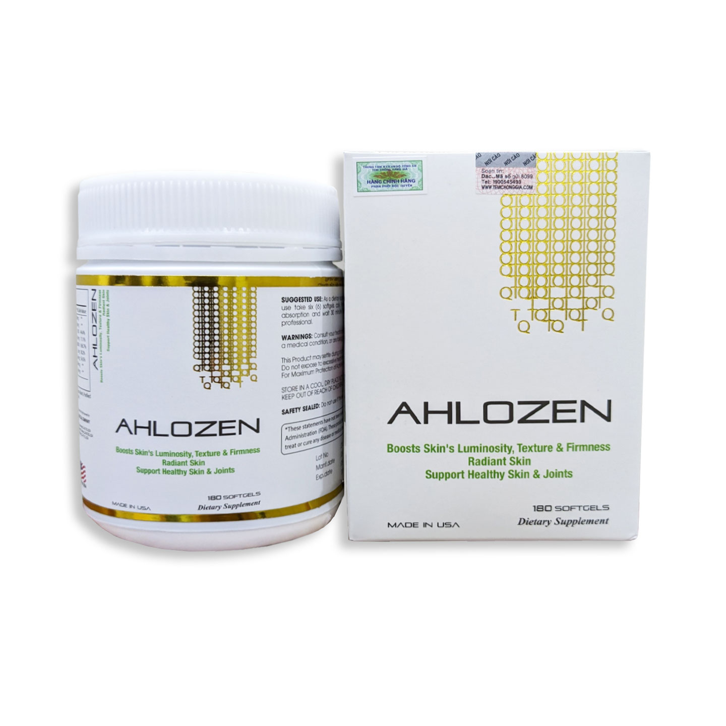 Viên uống Collagen + AEC Gold Ahlozen của Mỹ đẹp da, mờ thâm nám vết nhăn