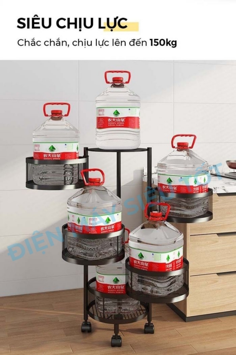 Kệ sắt tròn xoay đa năng K360-A3 3 tầng - Hàng Nhập Khẩu - Chịu Lực 150kg - Hoàn thiện cao cấp bền, khoẻ, chắc chắn