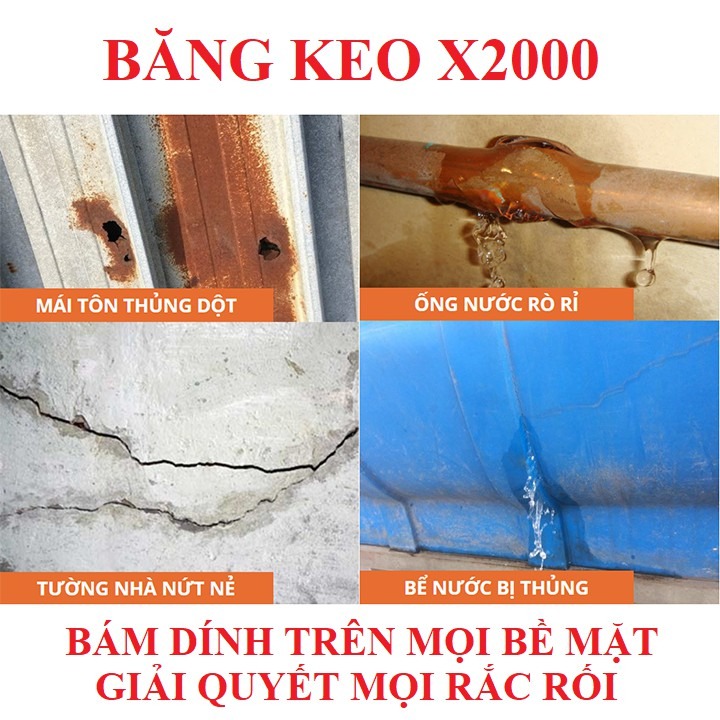 Băng Keo Chống Thấm X2000 Chắc Chắn, Chống Thấm Dột, Dán Tường, Dán Mái Tôn Bản Rộng 15Cm Dài 5M