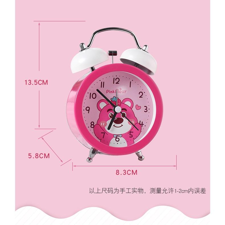 Đồng hồ báo thức bằng kim loại họa tiết Gấu dâu dễ thương (kèm hộp đựng siêu xinh)