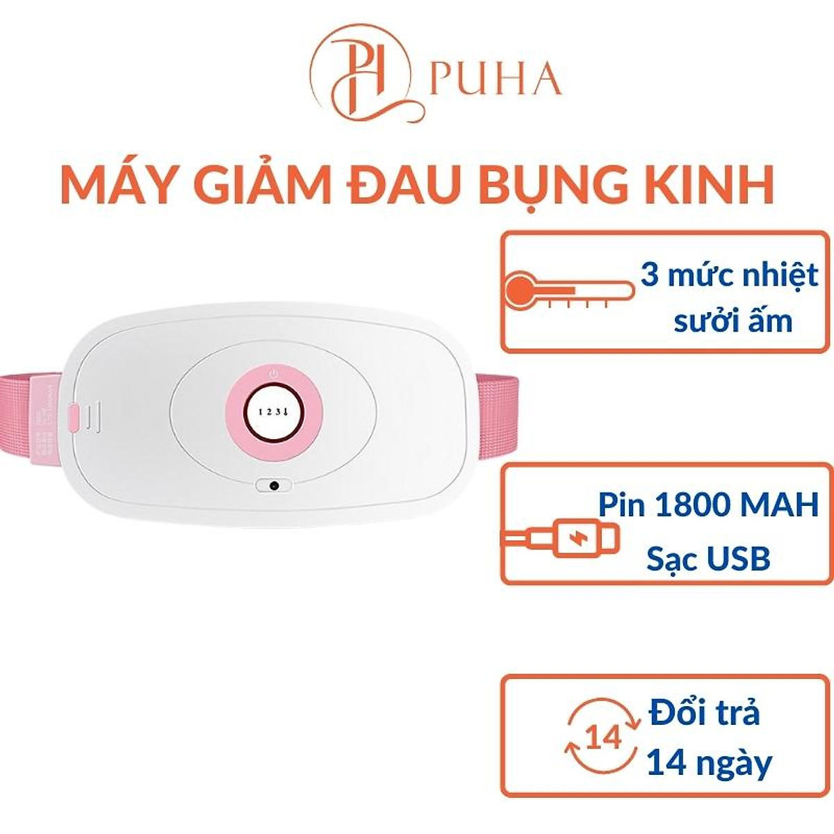 Đai Masage Bụng Kinh Nguyệt, Đai chườm nóng Puha giảm đau bụng kinh chườm bụng kinh kết hợp massage bụng
