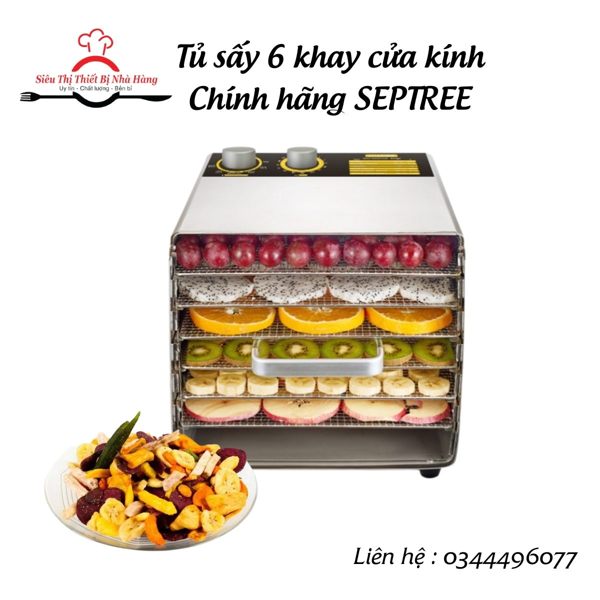 TỦ SẤY THỰC PHẨM MINI [BẢO HÀNH 12 THÁNG] 6 KHAY LÀM KHÔ BÒ, KHÔ GÀ, MÍT SẤY