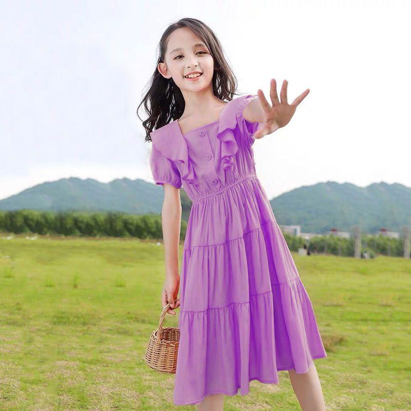 CHENGRUI Cô gái ăn mặc mùa hè 2023 phong cách phương Tây cô gái lớn mùa hè trẻ em ngắn tay váy công chúa váy cô gái nhỏ