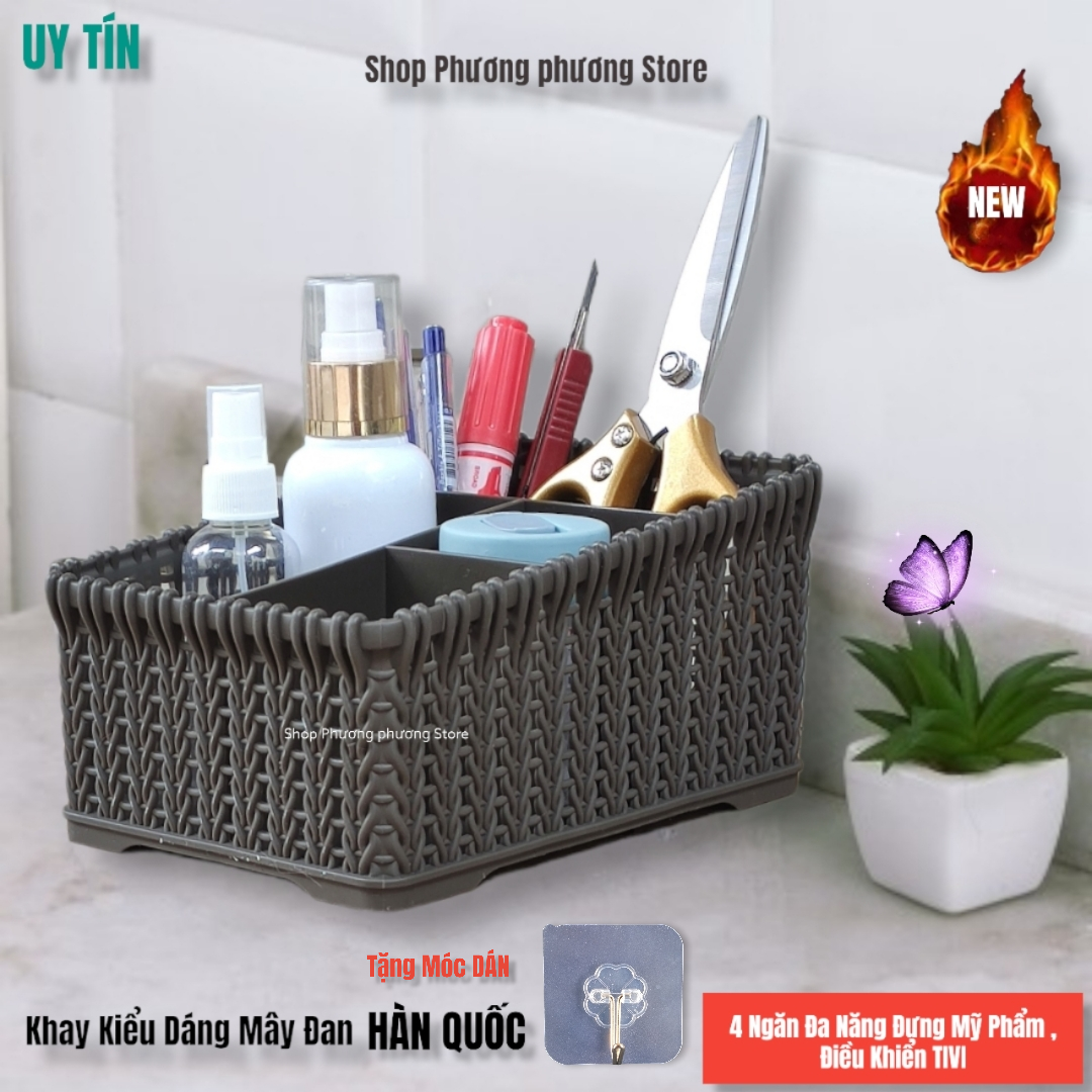 Khay đựng mỹ phẩm nhiều ngăn kiểu dáng mây đan HÀN QUỐC