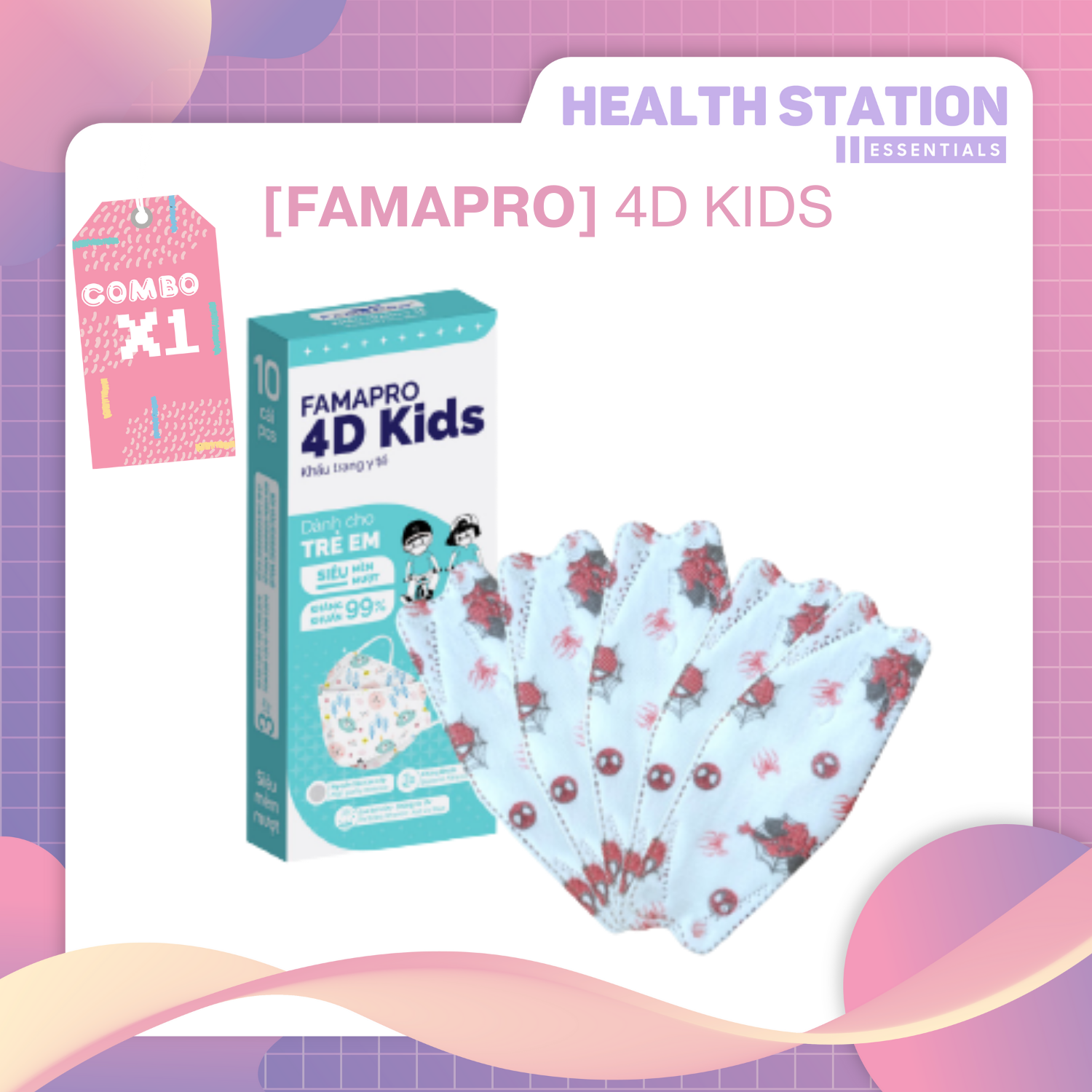 - Khẩu trang TRẺ EM kháng khuẩn cao cấp Famapro 4D KIDS tiêu chuẩn KF94