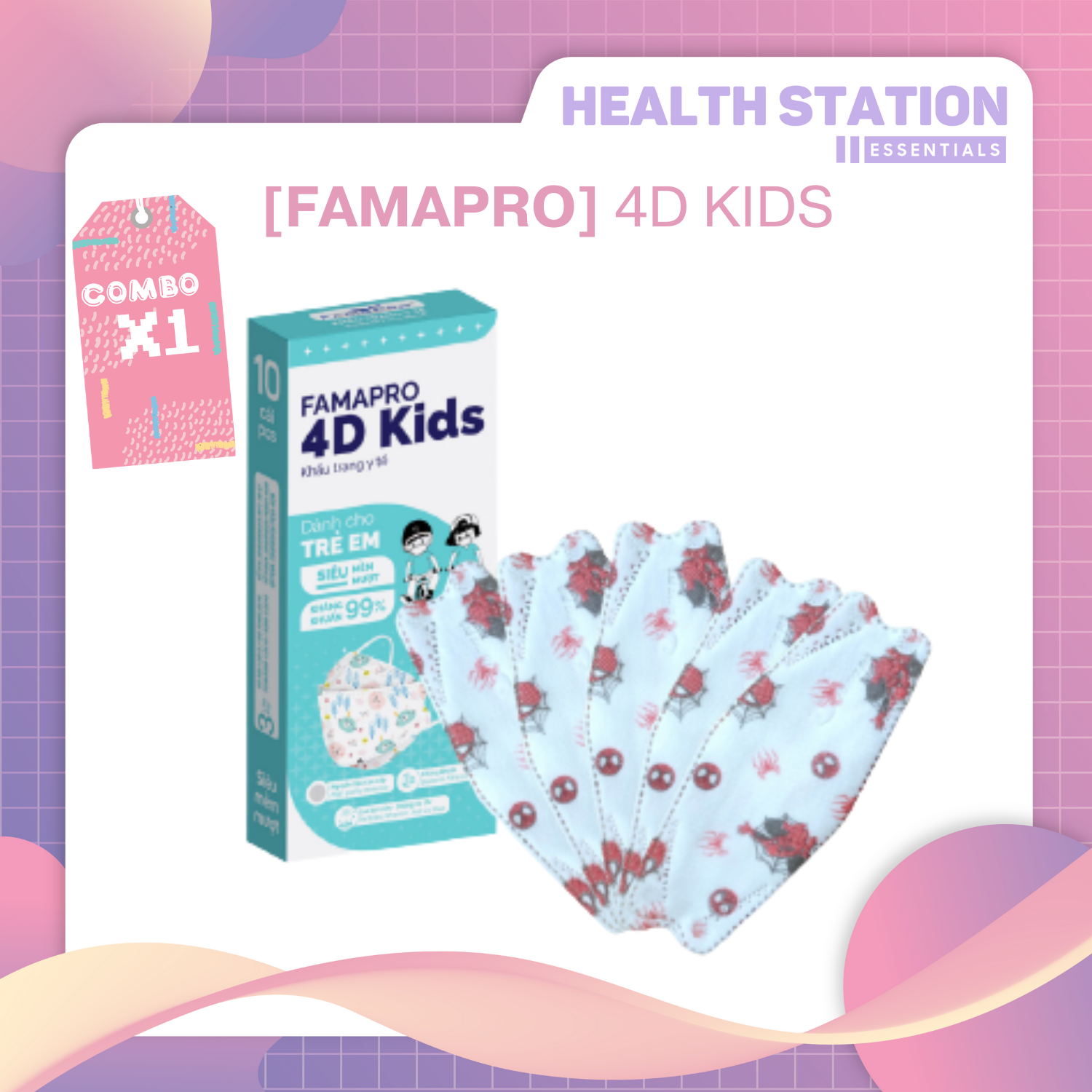 [FAMAPRO 4D KIDS - 10 CÁI/ HỘP] - Khẩu trang TRẺ EM kháng khuẩn cao cấp Famapro 4D KIDS tiêu chuẩn KF94