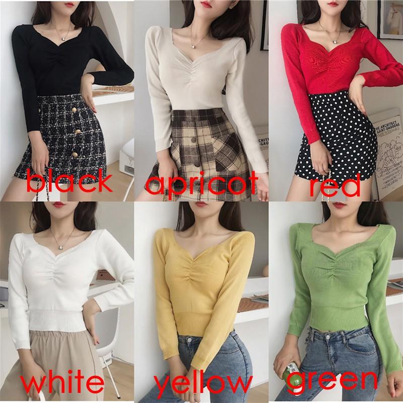Áo len nữ tay dài cổ chữ V kiểu Hàn Quốc