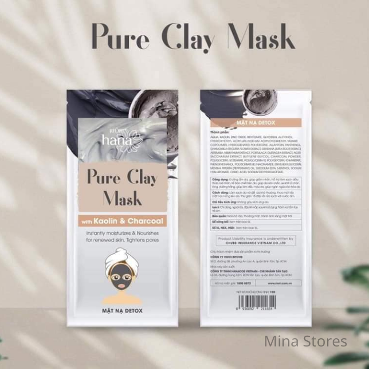 Mặt Nạ Đất Sét Detox Thải Độc Da RIORI Pure Clay Mask hộp 6 gói x 12g, Nạ Bùn Khoáng giúp hút dầu thừa, thu nhỏ lỗ chân lông, ngăn ngừa mụn...