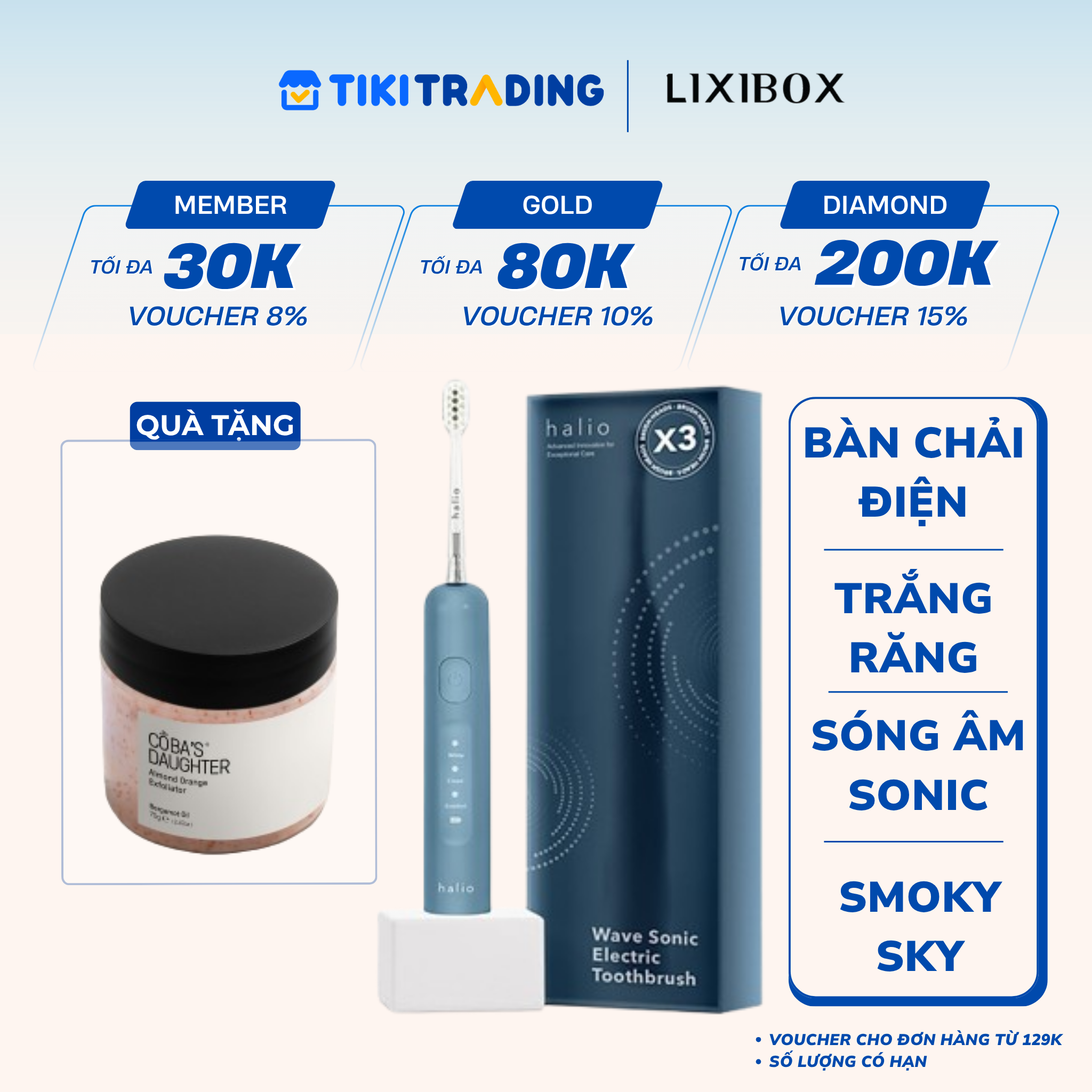 Bàn Chải Điện Tích Hợp Công Nghệ Chuyển Động Kép Halio Wave Sonic Electric Toothbrush