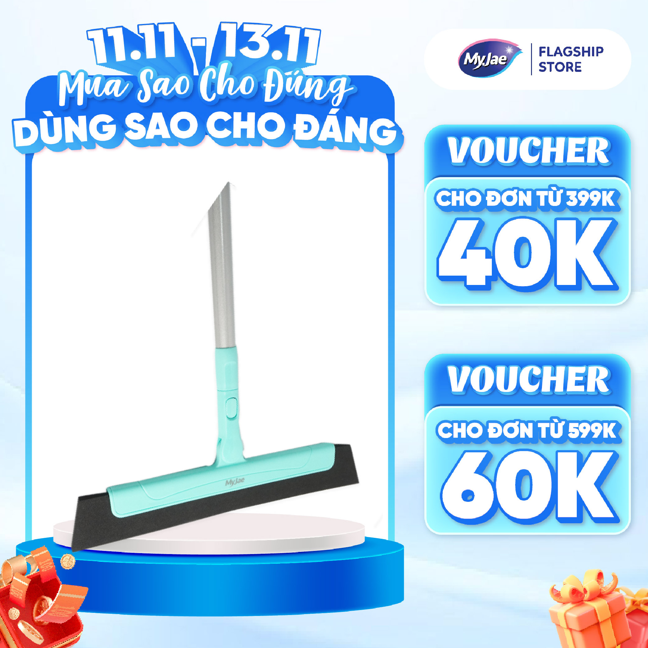 Cây Gạt Nước EVA Đa Năng MyJae Xoay 180 Độ, Chổi Quét Nhà Chống Dính Có Thể Thu Gọn