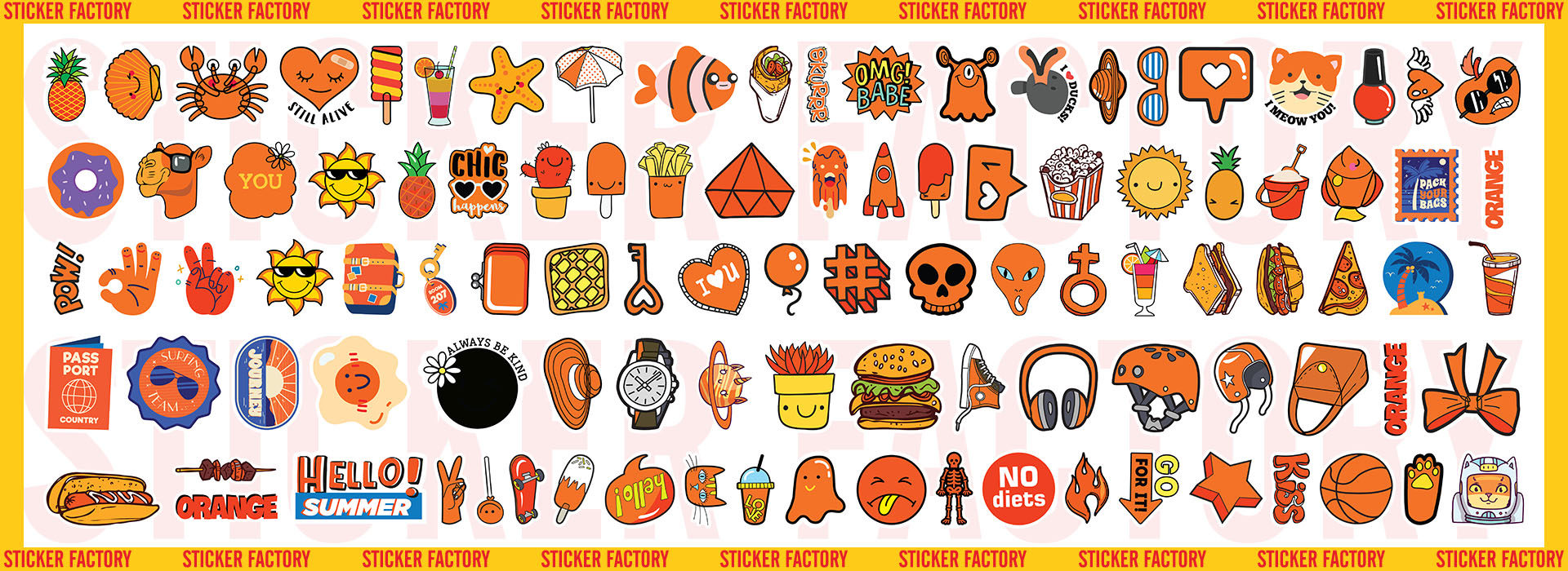 Orange - Set 100 sticker decal hình dán nón bảo hiểm, laptop, xe máy, ô tô - STICKER FACTORY