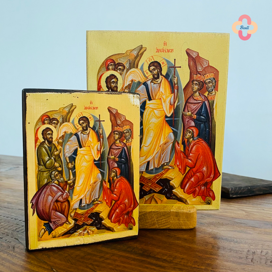 Icon Chúa Phục Sinh Beati - Tranh Gỗ Thủ Công Rustic / Icon of The Resurrection of Christ