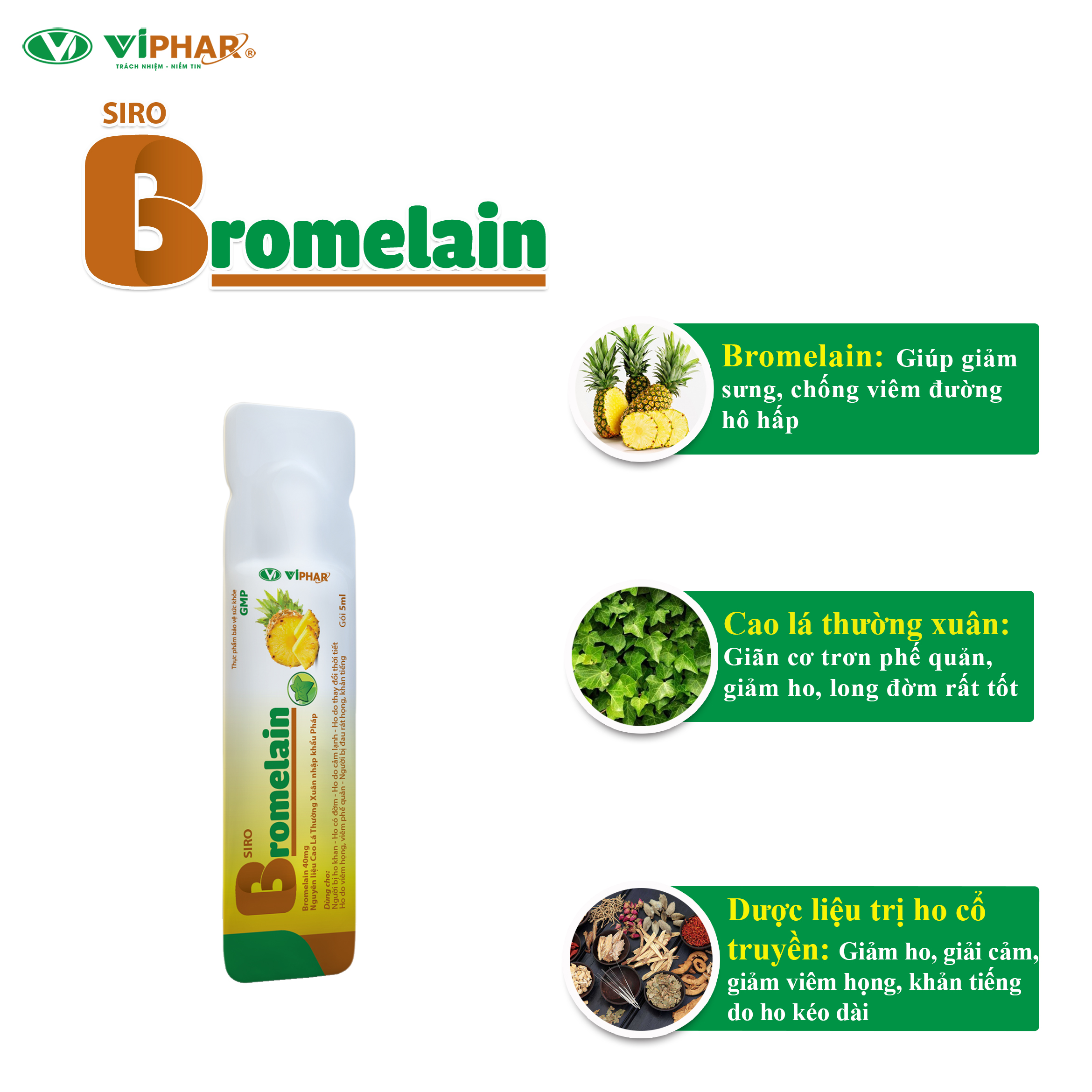 Siro Quả Dứa Dạng Gói Uống Tiện Lợi Giảm Ho, Đau Rát Họng Cho Trẻ Từ 6 Tháng Tuổi Siro Bromelain Viphar