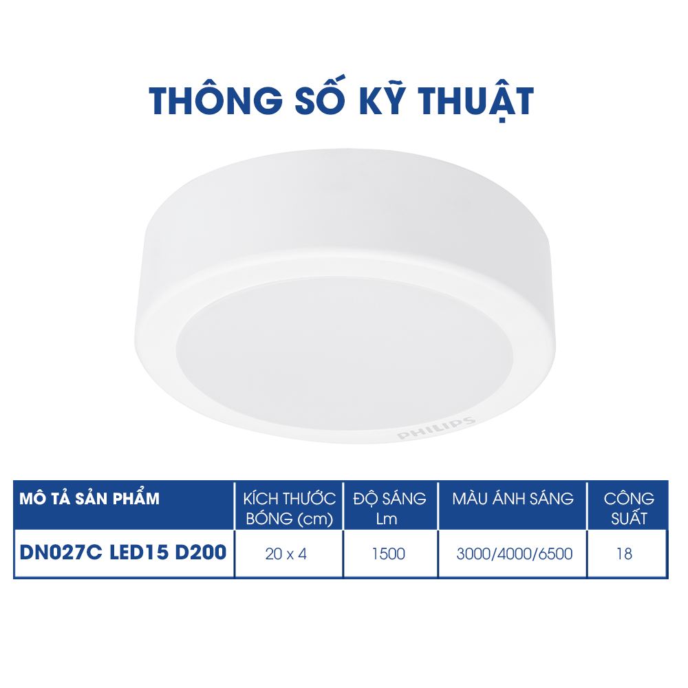 Bộ Đèn Philips LED Ốp Trần tròn lắp nổi DN027C- Công suất
