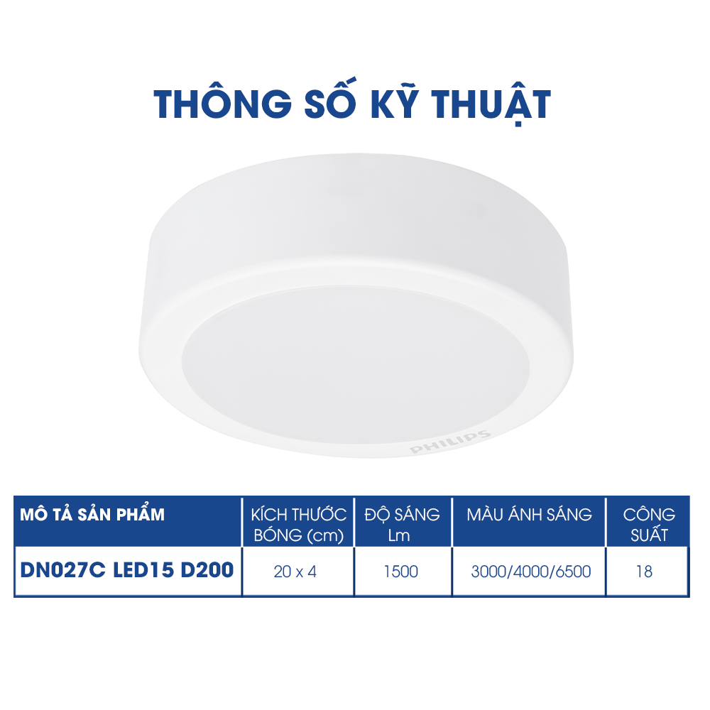 Bộ Đèn Philips LED Ốp Trần tròn lắp nổi DN027C- Công suất (11W, 15W, 18W, 23W)