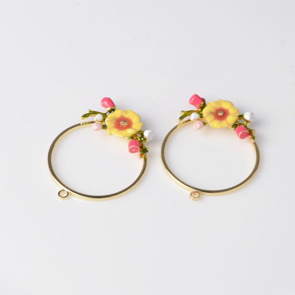 4 Pcs Gold Alloy Enamel Flower Charms Pendants DIY Jewelry Making Findings
