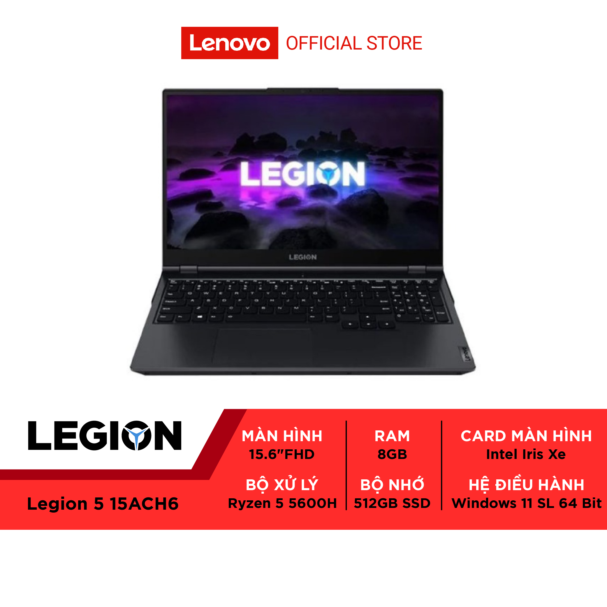 Laptop Lenovo Legion 5 15ACH6 82JW00KJVN R5-5600H|8GB|512GB|RTX3050Ti 4GB|15.6' FHD|WIN 11| ĐEN - Hàng chính hãng