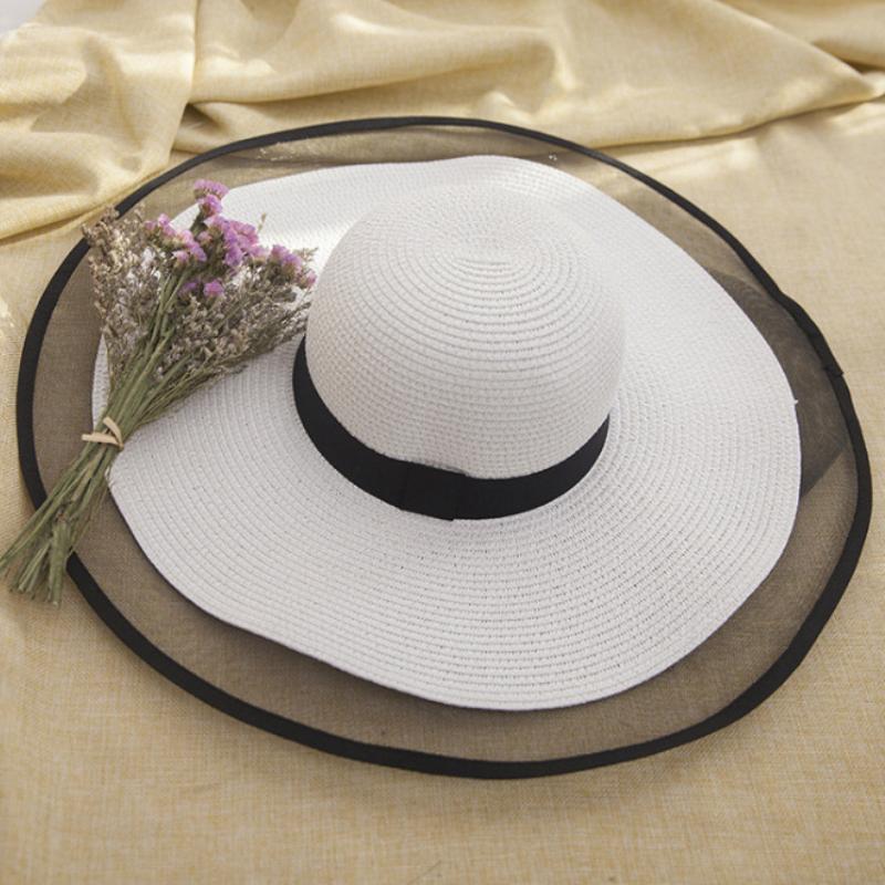 HT2504 Hat Mùa Hè Chống tia UV Nữ Nón Rộng Vành cho Nữ Đồng Bằng Đĩa Mềm Mùa Hè Băng Mũ Rơm cho Nữ Nữ Lưới nón vành Đi Biển Xinh Xắn