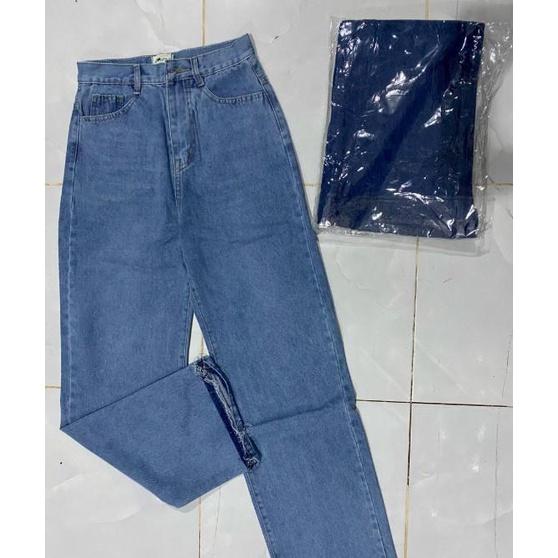 Quần jean nữ FM Style kiểu dáng baggy suông trơn lai cuốn vằn tua thời trang basic phong cách ulzzang 210270031