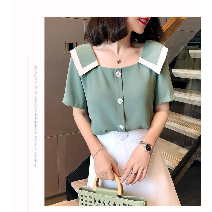 ÁO KIỂU CỔ VUÔNG PHỐI VIỀN