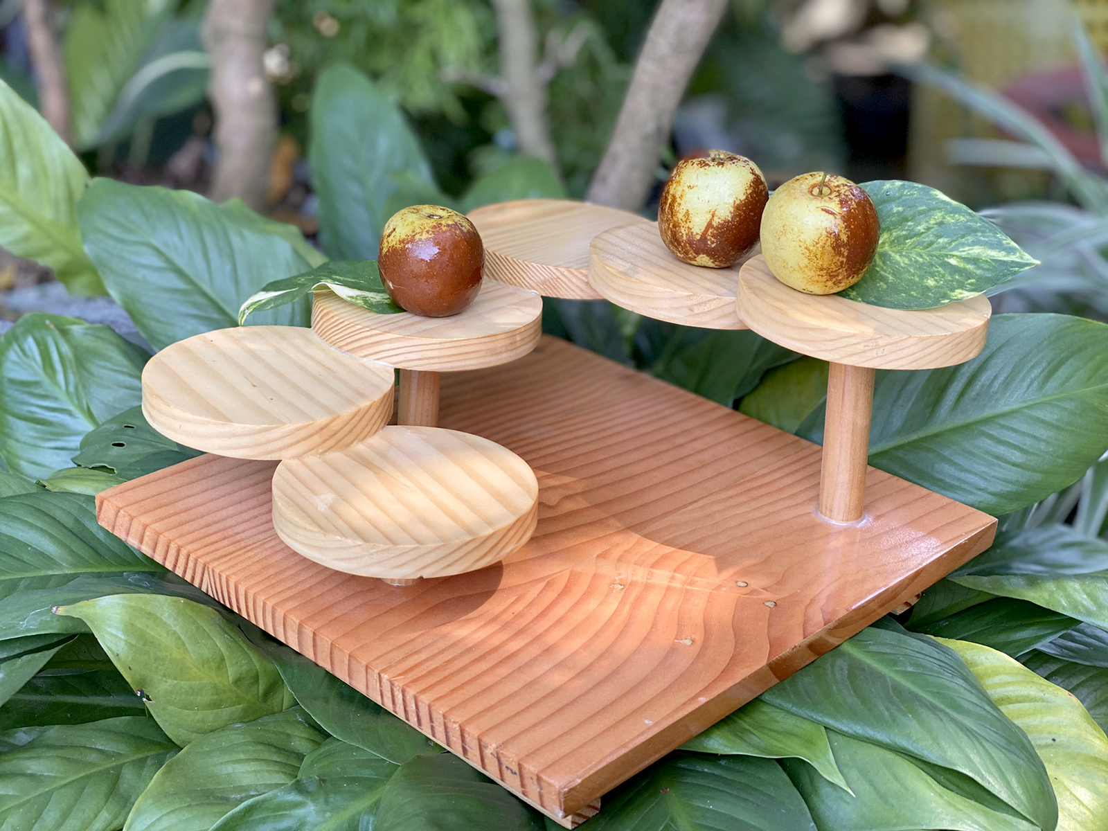 Khay bậc thang gỗ 6 tầng tròn trang trí