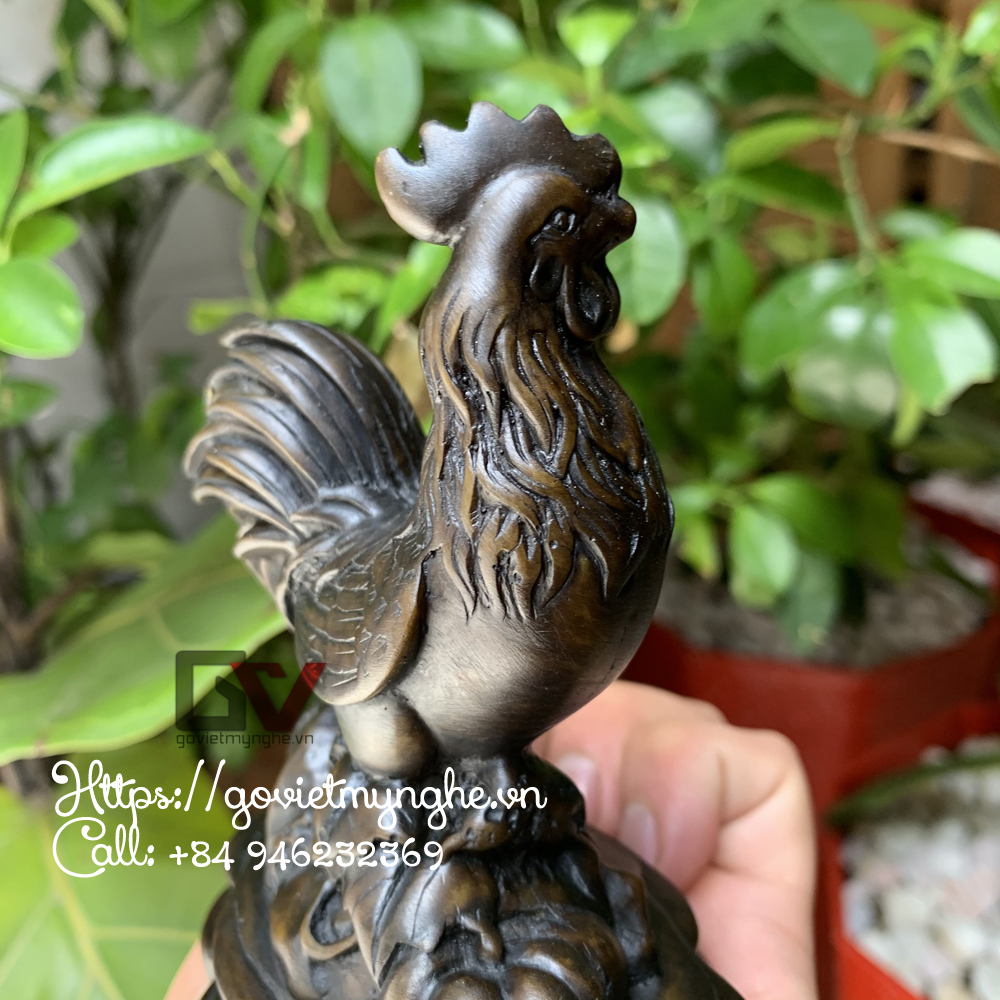 Tượng đá phong thủy con gà trống trang trí phong thủy để bàn làm việc - Cao 12cm - Màu nâu đen