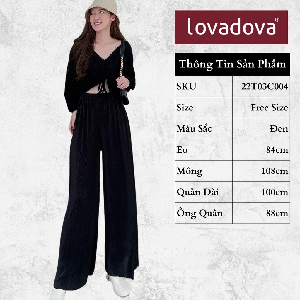 Quần Dài Nữ, Cách Điệu Dập Ly, Nhún Eo Thun, Màu Đen - Lovadova 22T03C004