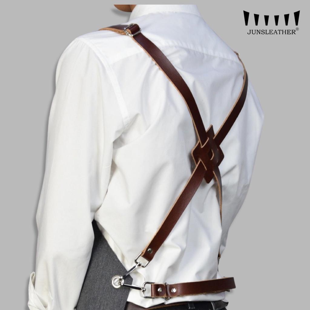 Tạp dề pha chế vải canvas dây da của Junsleather phối da bò cao cấp dành cho Barista/Bartender