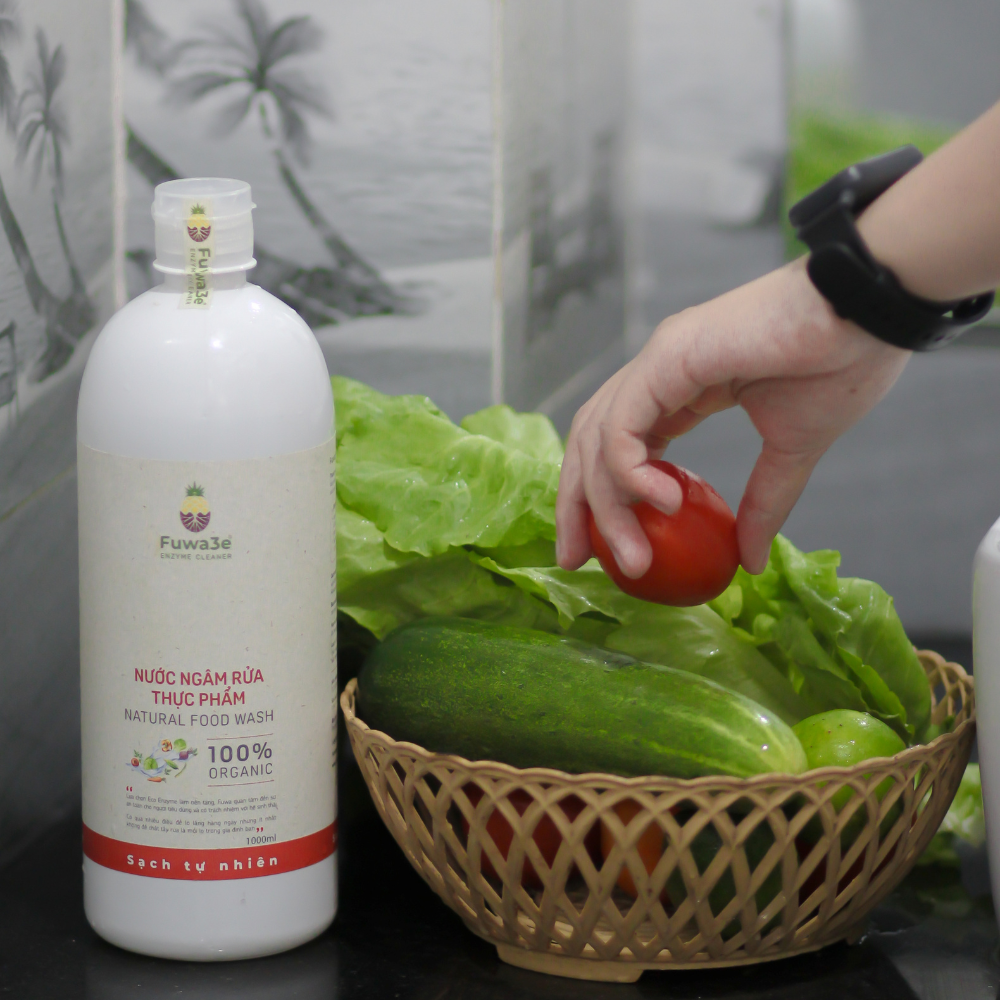 Nước ngâm rửa thực phẩm Fuwa3e hữu cơ organic khử mùi loại bỏ thuốc sâu chất bẩn 1L