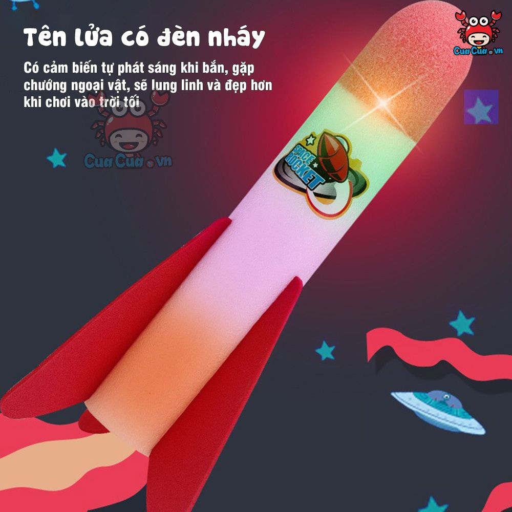 Bệ phóng tên lửa đồ chơi có đèn, đồ chơi tên lửa xốp dẫm chân bắn cao xa an toàn cho bé vận động ngoài trời và trong nhà