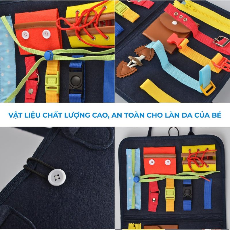 Bảng bận rộn hình chiếc cặp busy board bằng vải đồ chơi giáo dục sớm 14 chi tiết