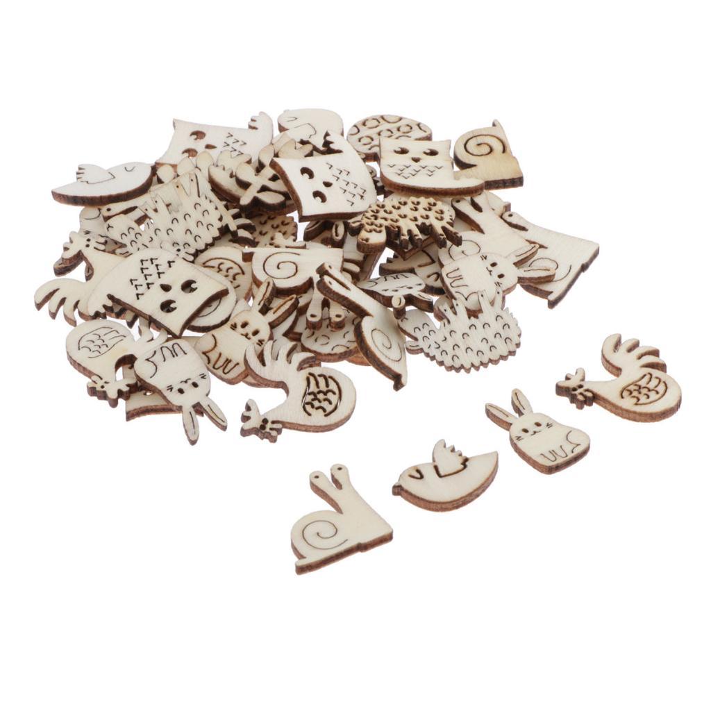 Bộ 50 Gỗ Tự Nhiên Hình Khối Bằng Gỗ Lỗ Cắt Tôn Dáng Cho DIY Thêu Sò