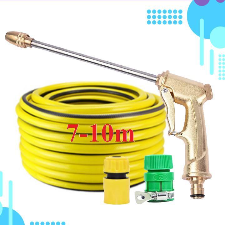 Bộ dây vòi xịt ️bơm nước phun sương️ , tăng áp 3 lần, loại 7m, 10m 206701-3 đầu đồng, cút,nối nhựa vàng