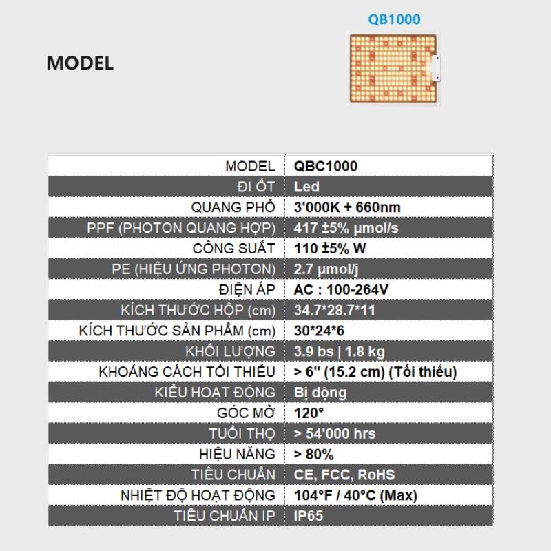 Đèn trồng cây Lượng tử QBC1000, Led grow lights chip Samsung 1000W