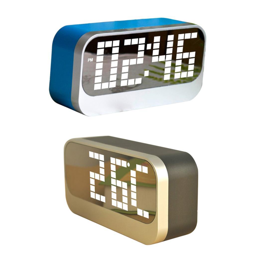 2Pcs LED Desk Alarm Clock - Time Snooze Mirror Temp Calendar Night Mode