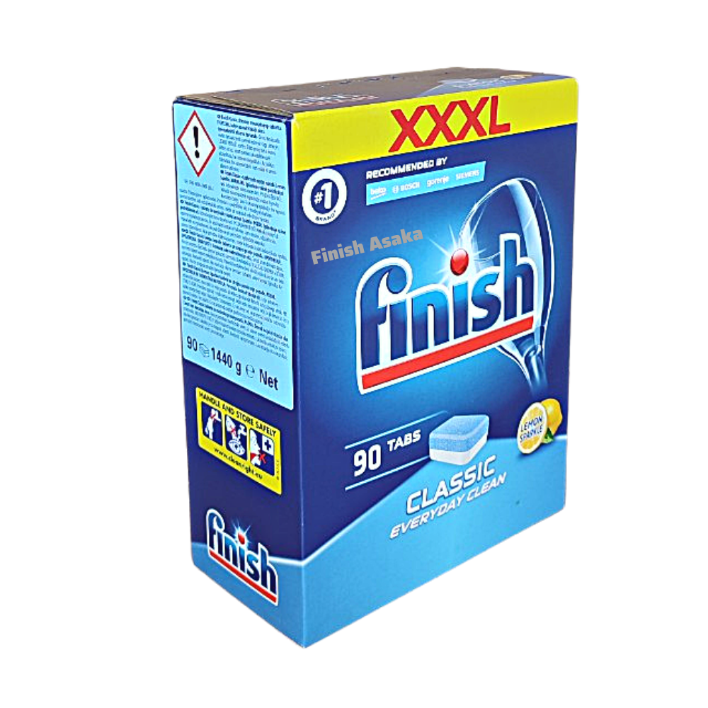 Combo rửa chén Finish: Viên Classic hộp 90 Viên, Muối hộp 4kg, Nước làm bóng 750ml,  - Nhập khẩu Châu Âu.