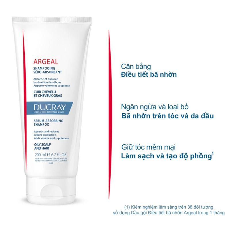Dầu gội dạng kem điều tiết bã nhờn &amp; chống bết dính Ducray Argeal Shampoo 200ml