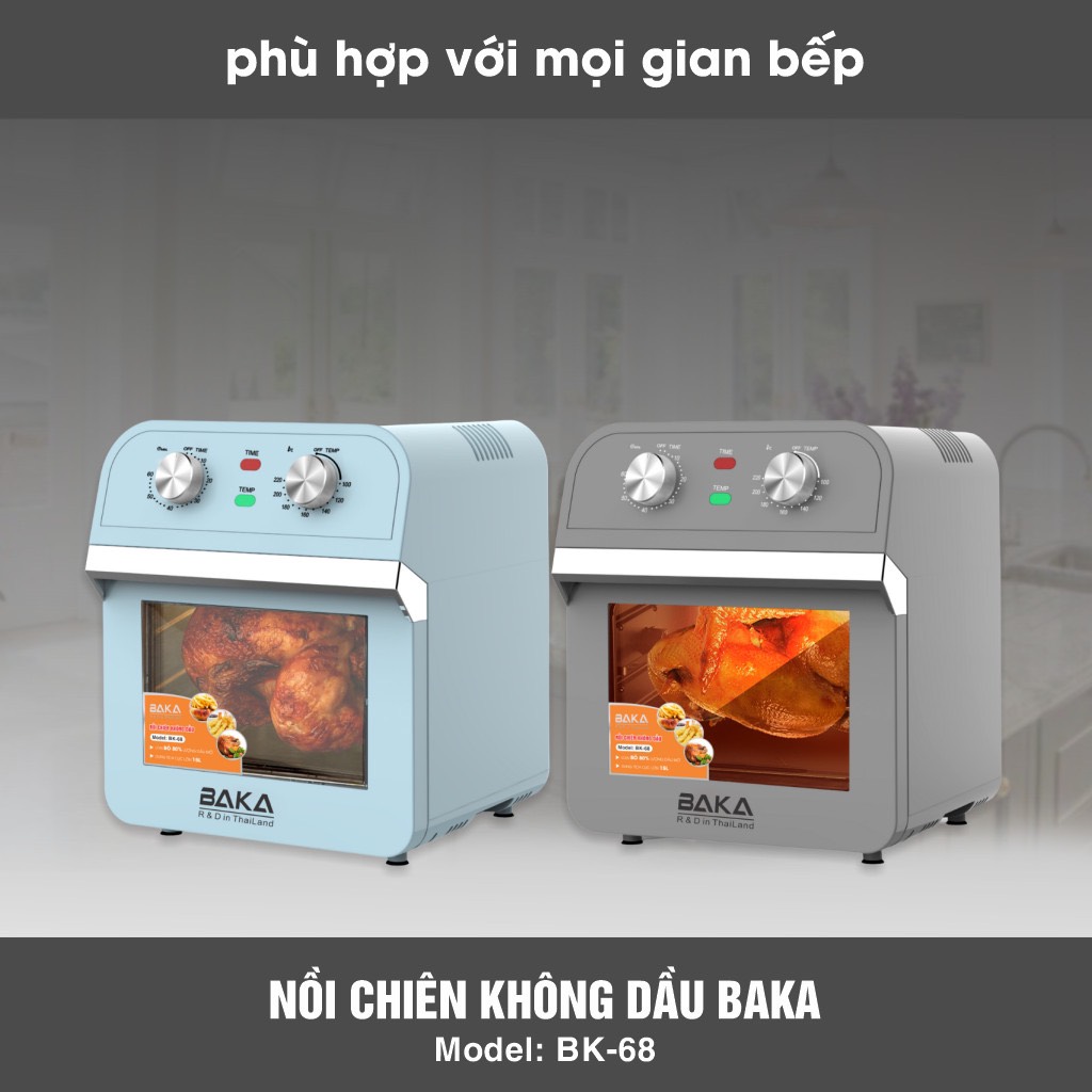 Nồi Chiên Không Dầu Dung Tích Siêu Lớn BAKA BK-68 (15 lít) - Màu Ngẫu Nhiên - Hàng Chính Hãng